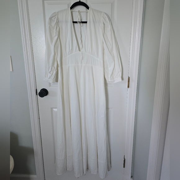 Christie Puff Sleeve Plunge Midi Dress Size 10 - Picture 10 of 14
